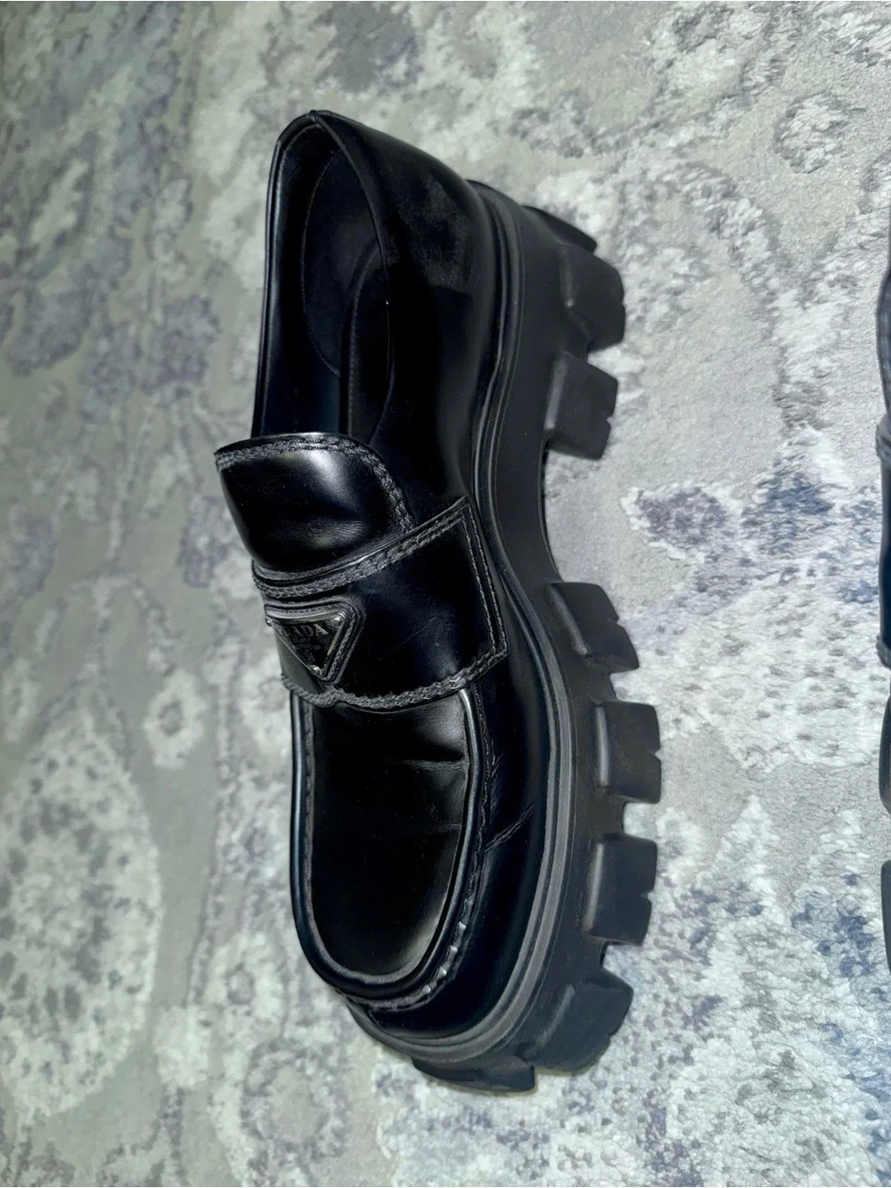 Prada Black Leather Lug Sole Penny Monolith Loafers